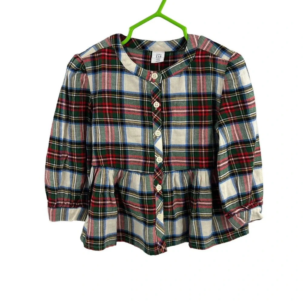Baby Gap Plaid Flannel Peplum‎ Top 3 Toddler New